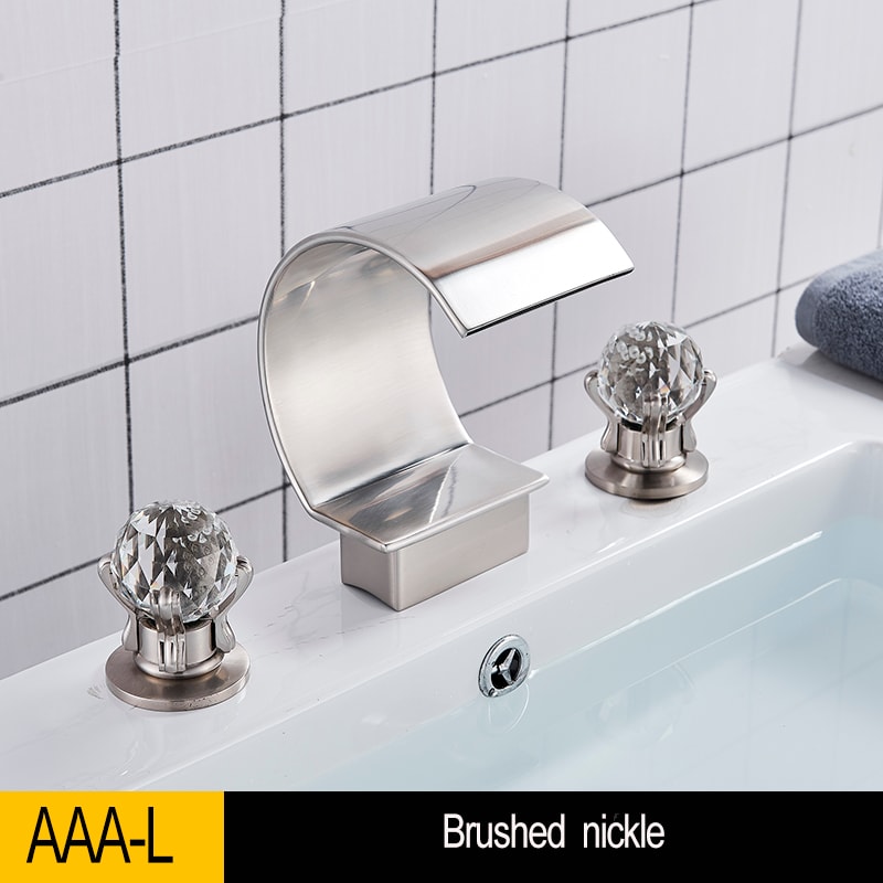 Luxury Gold Waterfall Bathroom Faucet With Crystal Knobs For Hole Sink 6