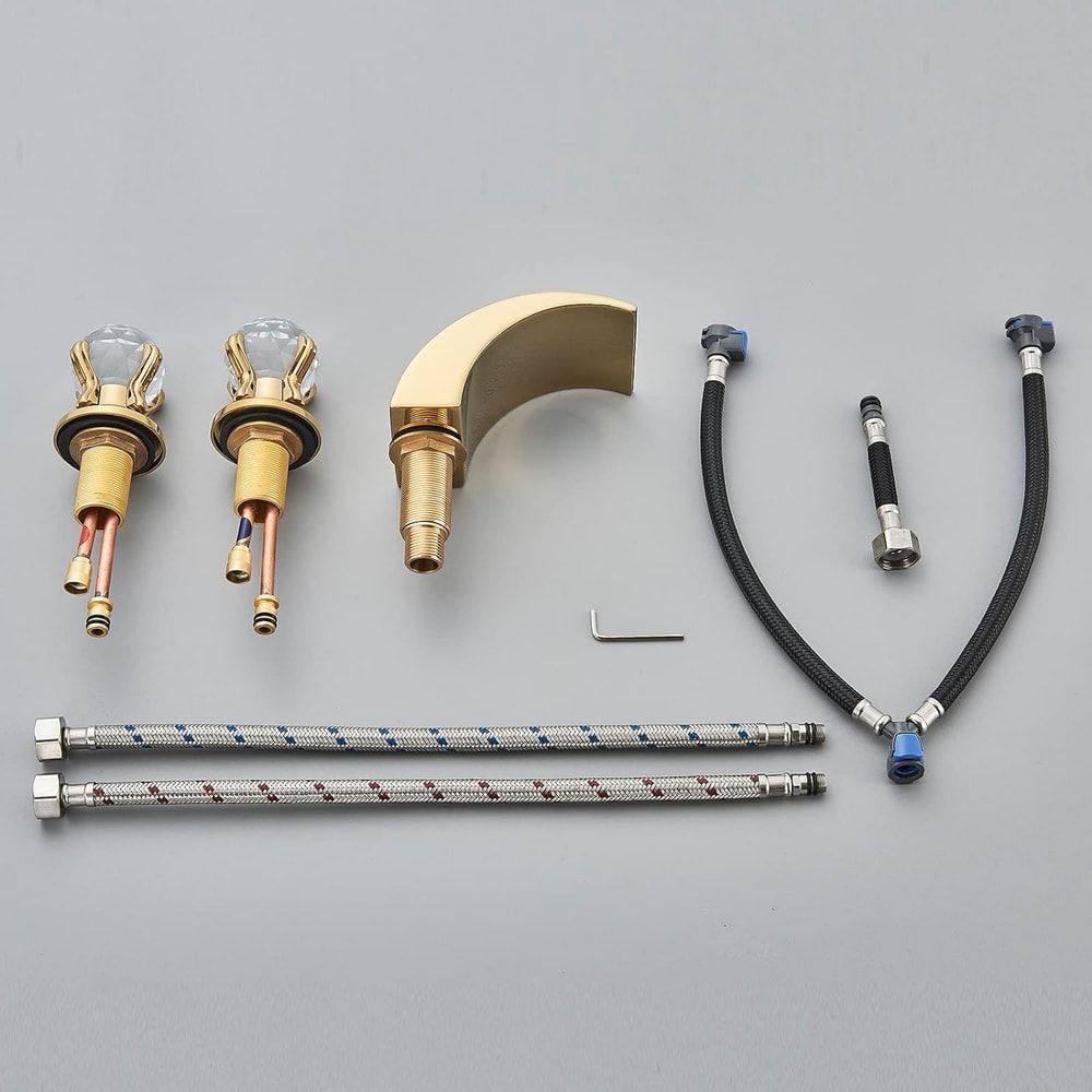 Luxury Gold Waterfall Bathroom Faucet With LED Light Hole Widespread Bathroom Sink Faucet 5