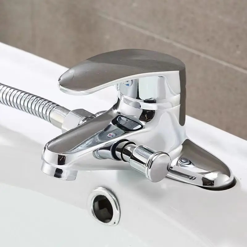 Modern Chrome Bathroom Sink Faucet Deck Mounted Hot and Cold Washbasin Mixer Tap