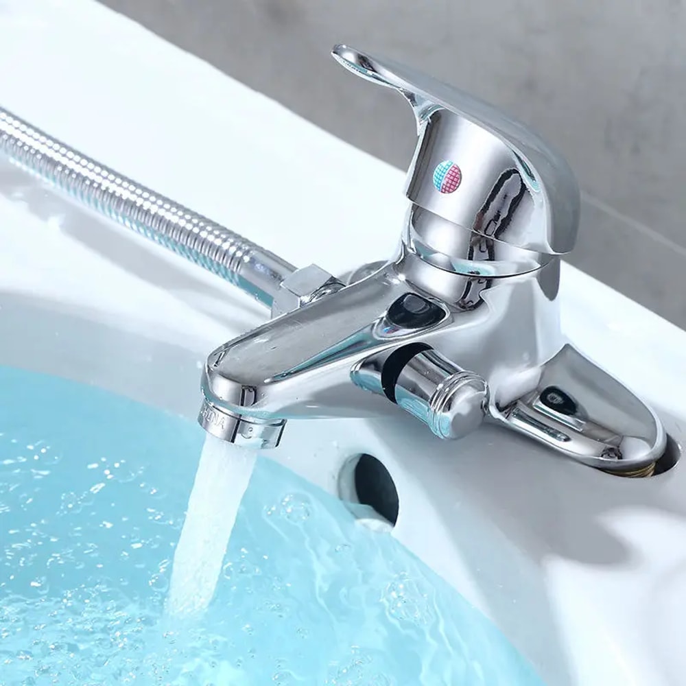 Modern Chrome Bathroom Sink Faucet Deck Mounted Hot and Cold Washbasin Mixer Tap