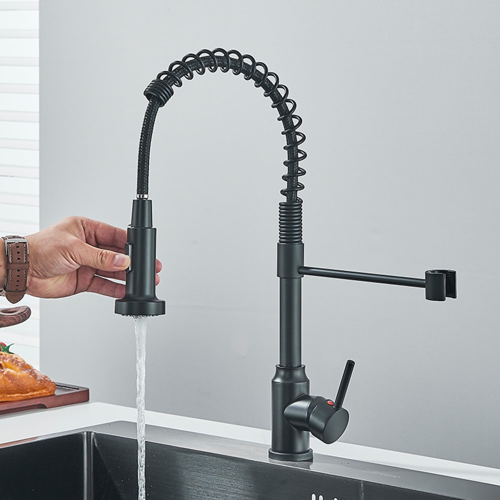 Pull Down Kitchen Faucet Sing Handle Hot Cold Water Mixer Tap 360 Swivel Dual Function Nozzle Kitch 0