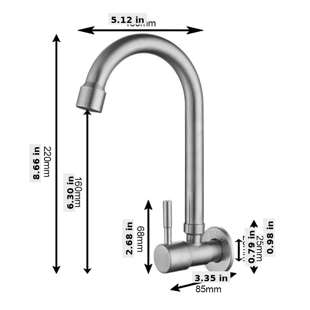 Stainless Steel Wall Mounted Kitchen Faucet Single Cold Rotating Tap 4