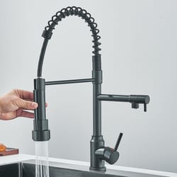 dual spout pull down kitchen faucet with spring neck and single handle