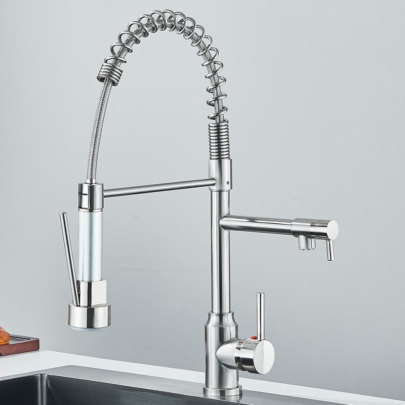 Dual Spout Pull Down Kitchen Faucet With Spring Neck And Single Handle 7