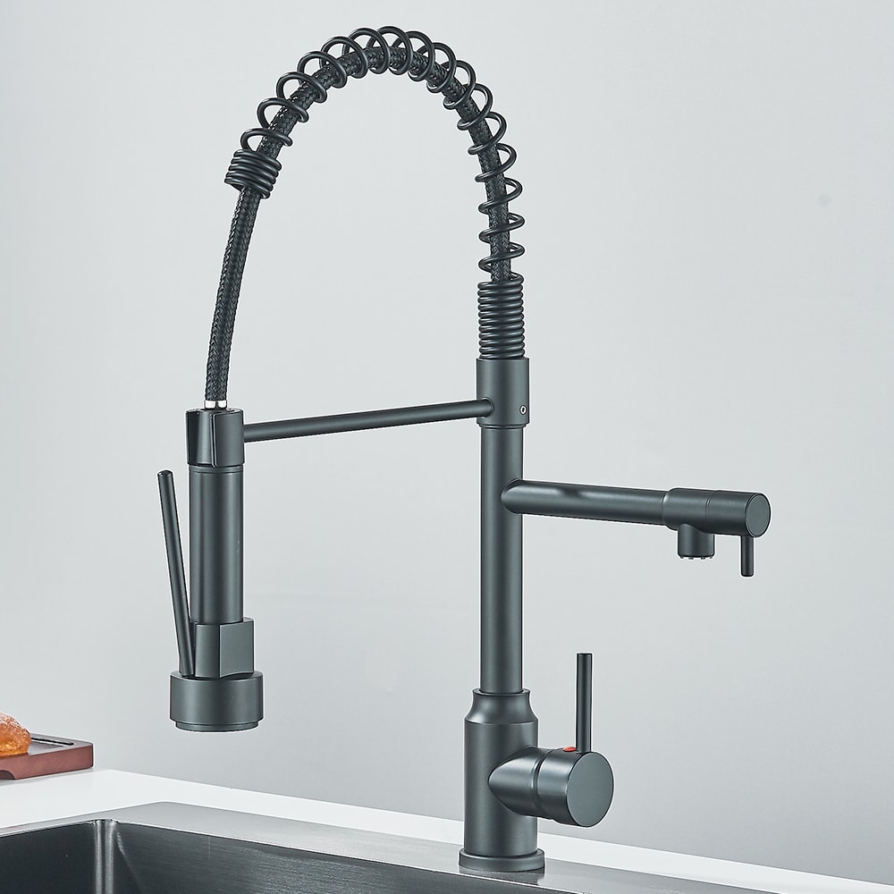 Dual Spout Pull Down Kitchen Faucet With Spring Neck And Single Handle 8