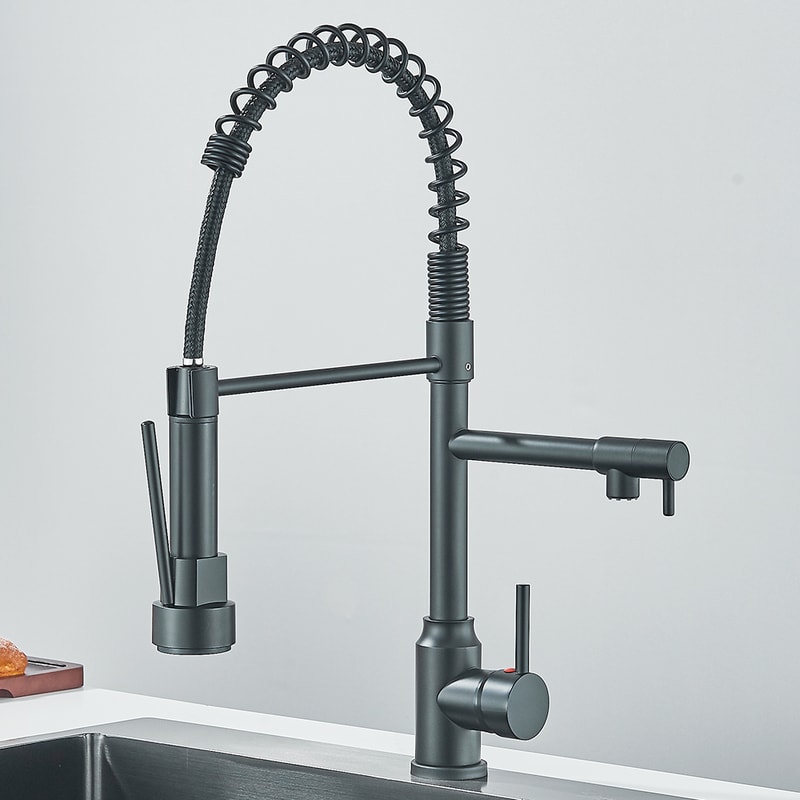 Dual Spout Pull Down Kitchen Faucet With Spring Neck And Single Handle 8