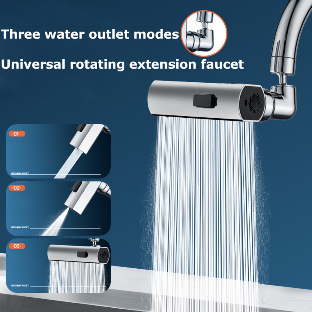 Rotating Faucet Extender with Waterfall Spray and Multi Mode Rotating Faucet Aerator