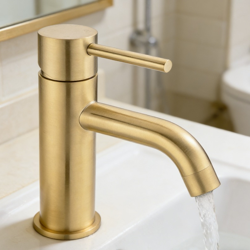 Brushed Gold Bathroom Sink Faucet Single Handle Hot and Cold Basin Mixer Tap