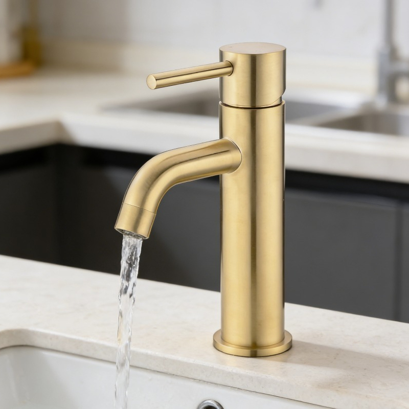Brushed Gold Bathroom Sink Faucet Single Handle Hot and Cold Basin Mixer Tap