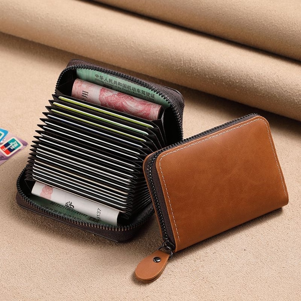 RFID Blocking Passport Wallet Zip Card Holder in PU Leather