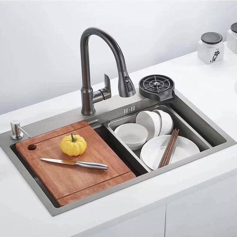 Gun Gray Pull Out Kitchen Faucet Single Hole Kitchen Sink Mixer 1