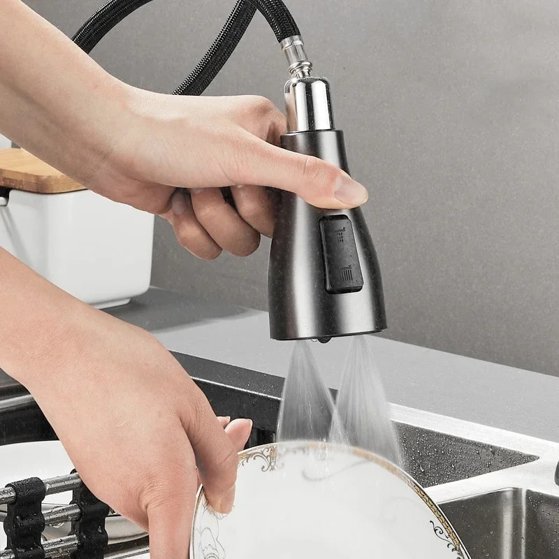 Gun Gray Pull Out Kitchen Faucet Single Hole Kitchen Sink Mixer 2