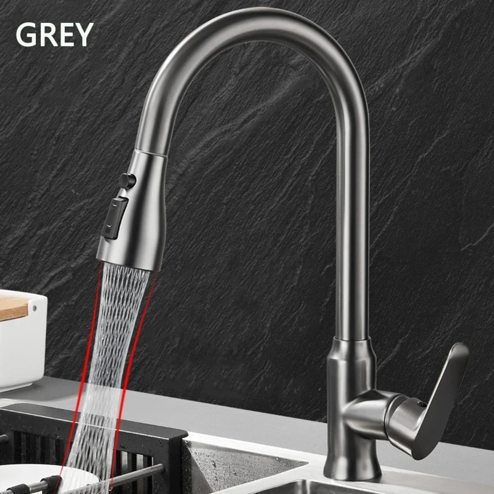 Gun Gray Pull Out Kitchen Faucet Single Hole Kitchen Sink Mixer 5