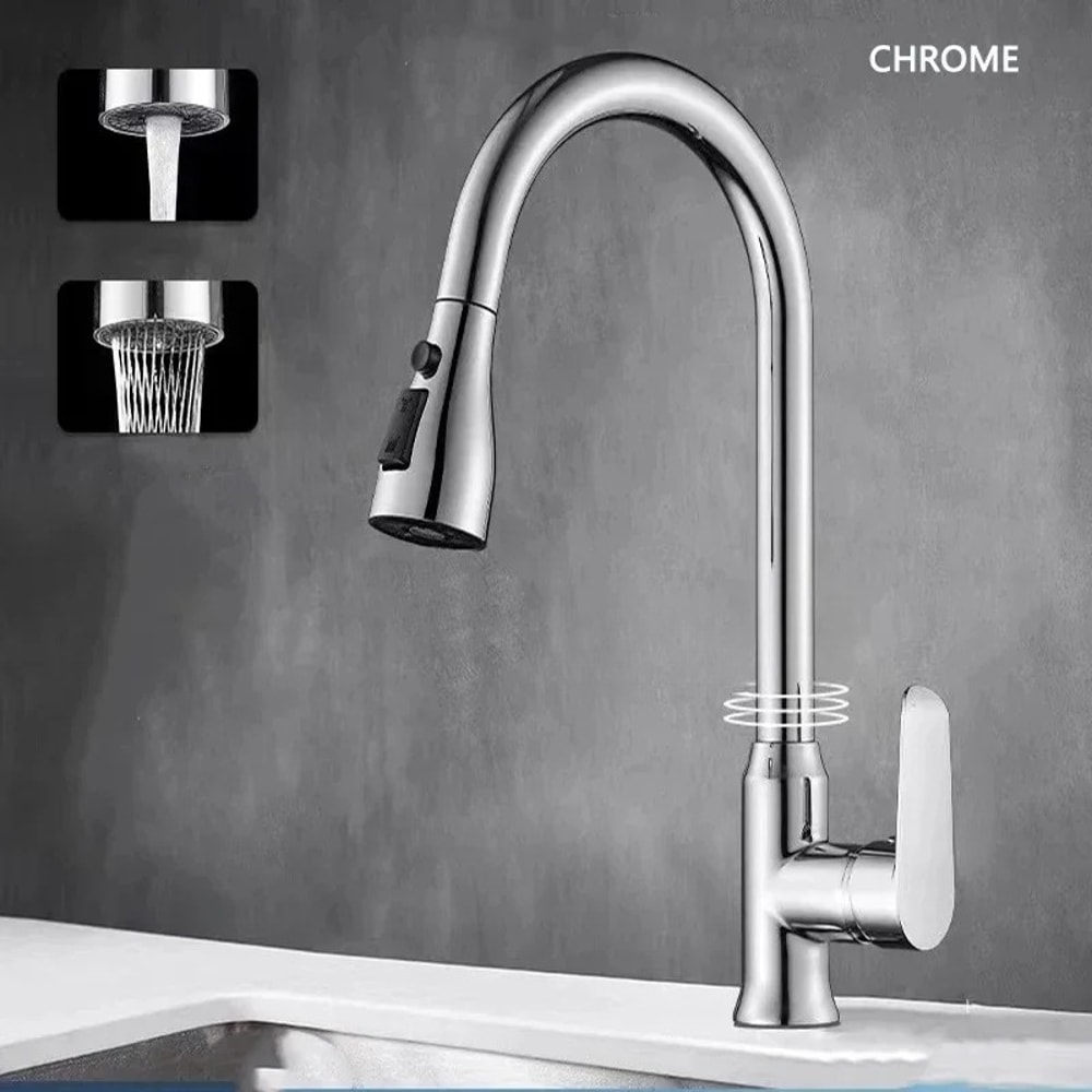 Gun Gray Pull Out Kitchen Faucet Single Hole Kitchen Sink Mixer 6