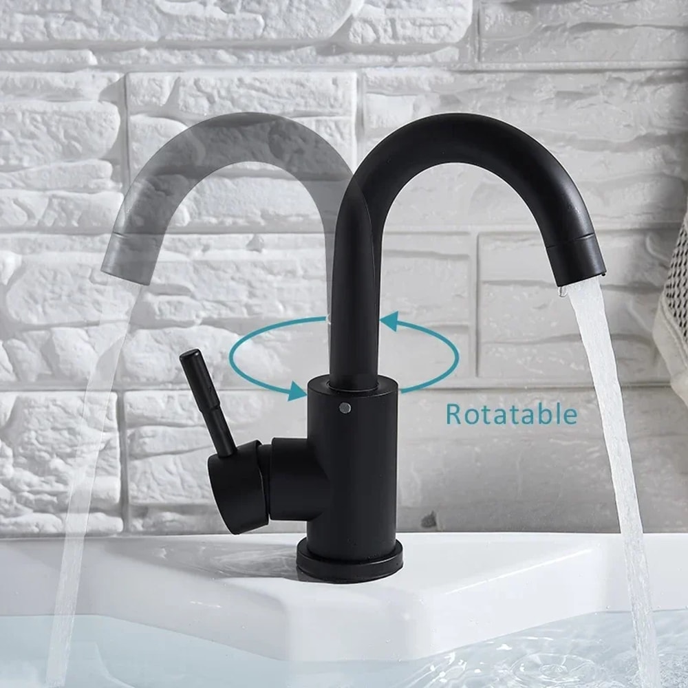 Modern Tall Vessel Sink Faucet In Black Or Silver Stainless Steel 4