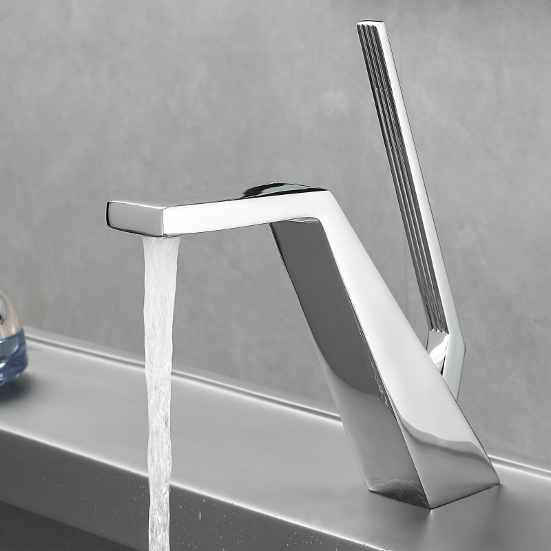 Black Chrome Waterfall Bathroom Faucet Single Handle Deck Mount Sink Mixer