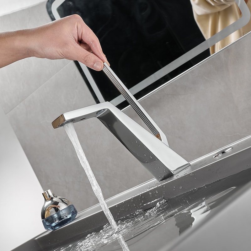 Black Chrome Waterfall Bathroom Faucet Single Handle Deck Mount Sink Mixer