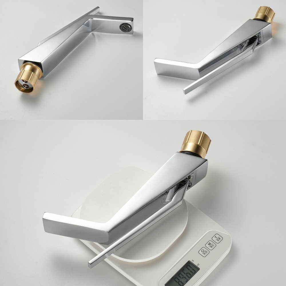 Black Chrome Waterfall Bathroom Faucet Single Handle Deck Mount Sink Mixer