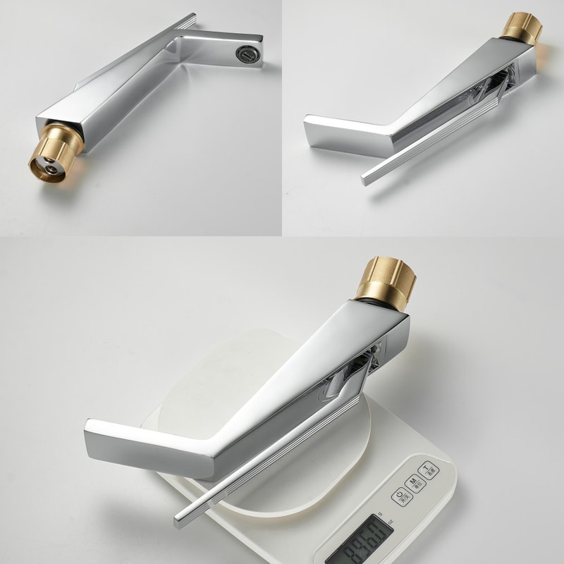 Black Chrome Waterfall Bathroom Faucet Single Handle Deck Mount Sink Mixer