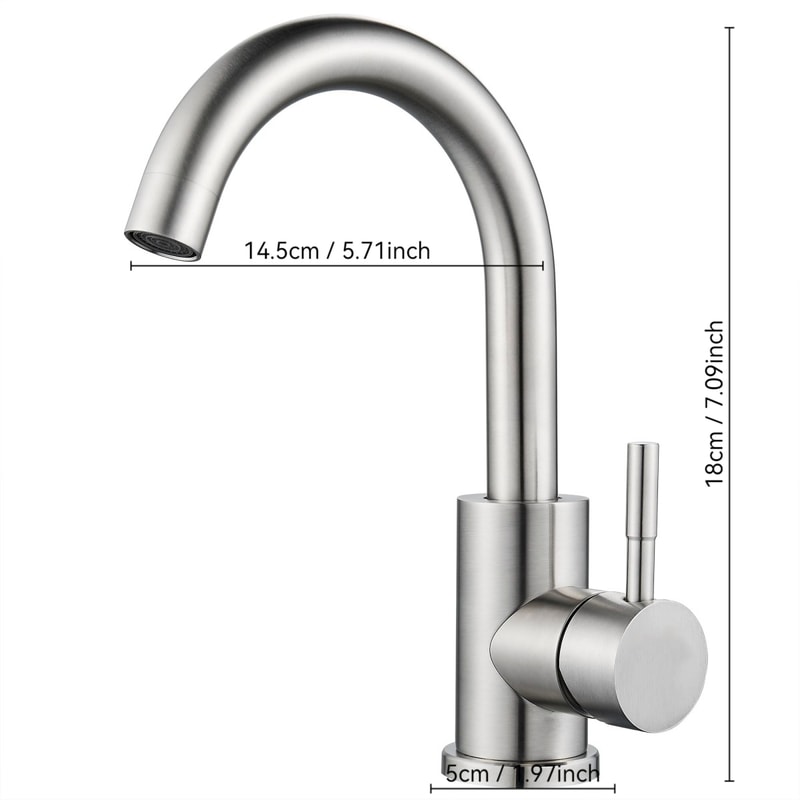 Stainless Steel Single Hole Bathroom Sink Faucet Modern Basin Mixer Tap 4