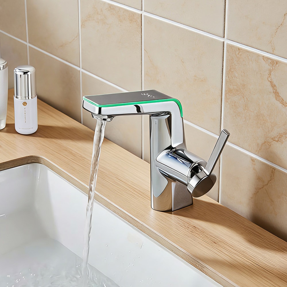 Smart LED Bathroom Sink Faucet with Temperature Display and Pull Out Sprayer