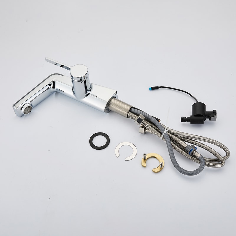 Smart LED Bathroom Sink Faucet with Temperature Display and Pull Out Sprayer