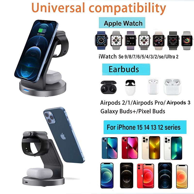 Wireless Charging Station Stand For Phone Watch And Earbuds 2