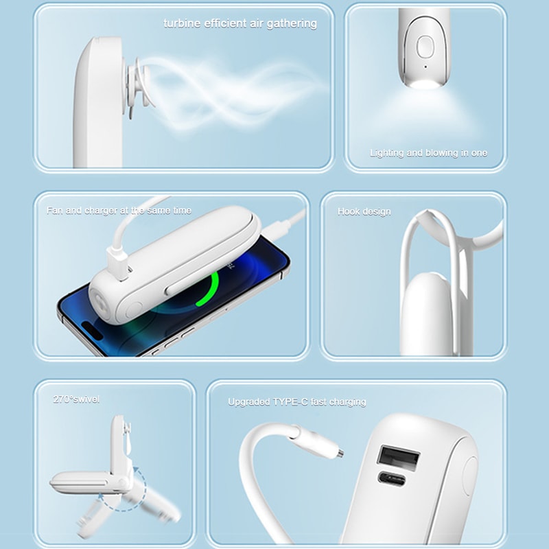 Mini Handheld Fan USB Rechargeable Pocket Travel Fan With Power Bank And Flashlight 4
