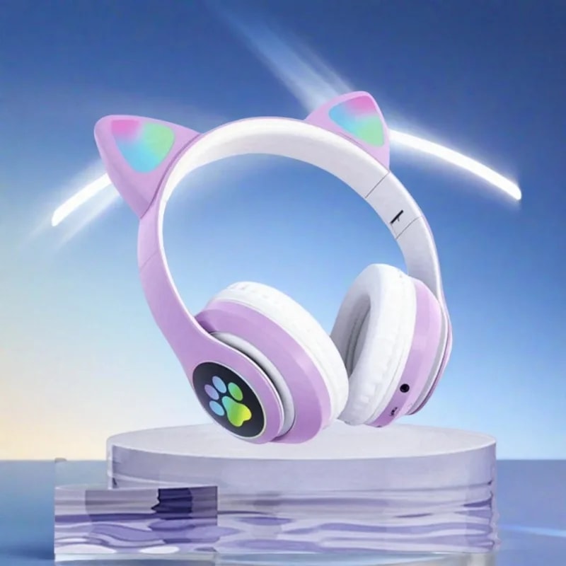 Kids Wireless Cat Ear Headphones with Mic and RGB Lights