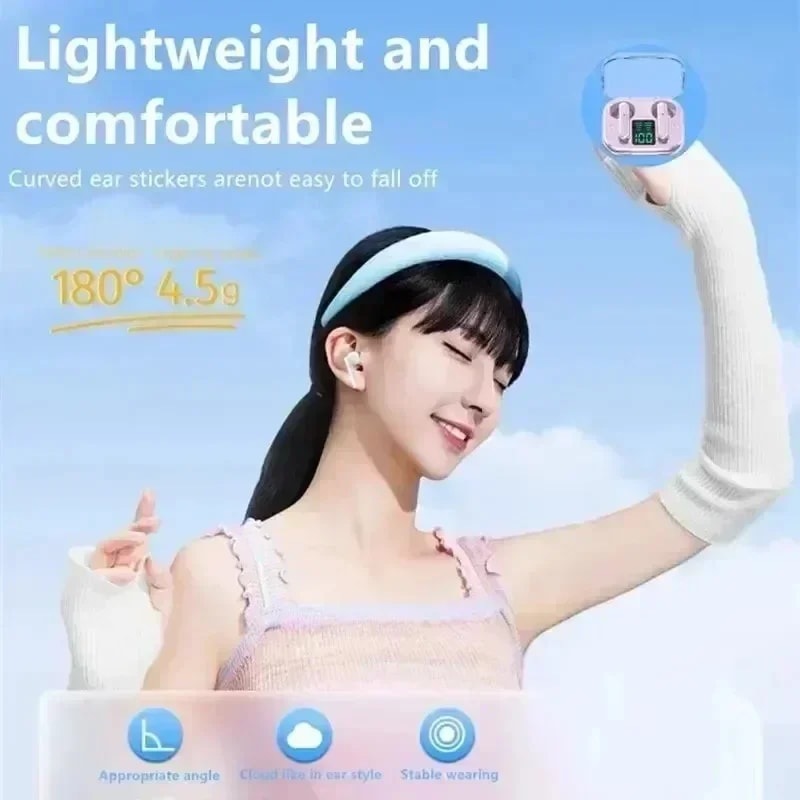 Crystal Clear transparent wireless earbuds with ENC and LED Power Display