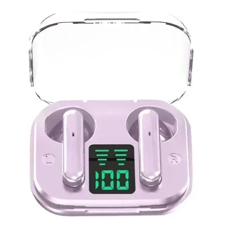 Crystal Clear transparent wireless earbuds with ENC and LED Power Display