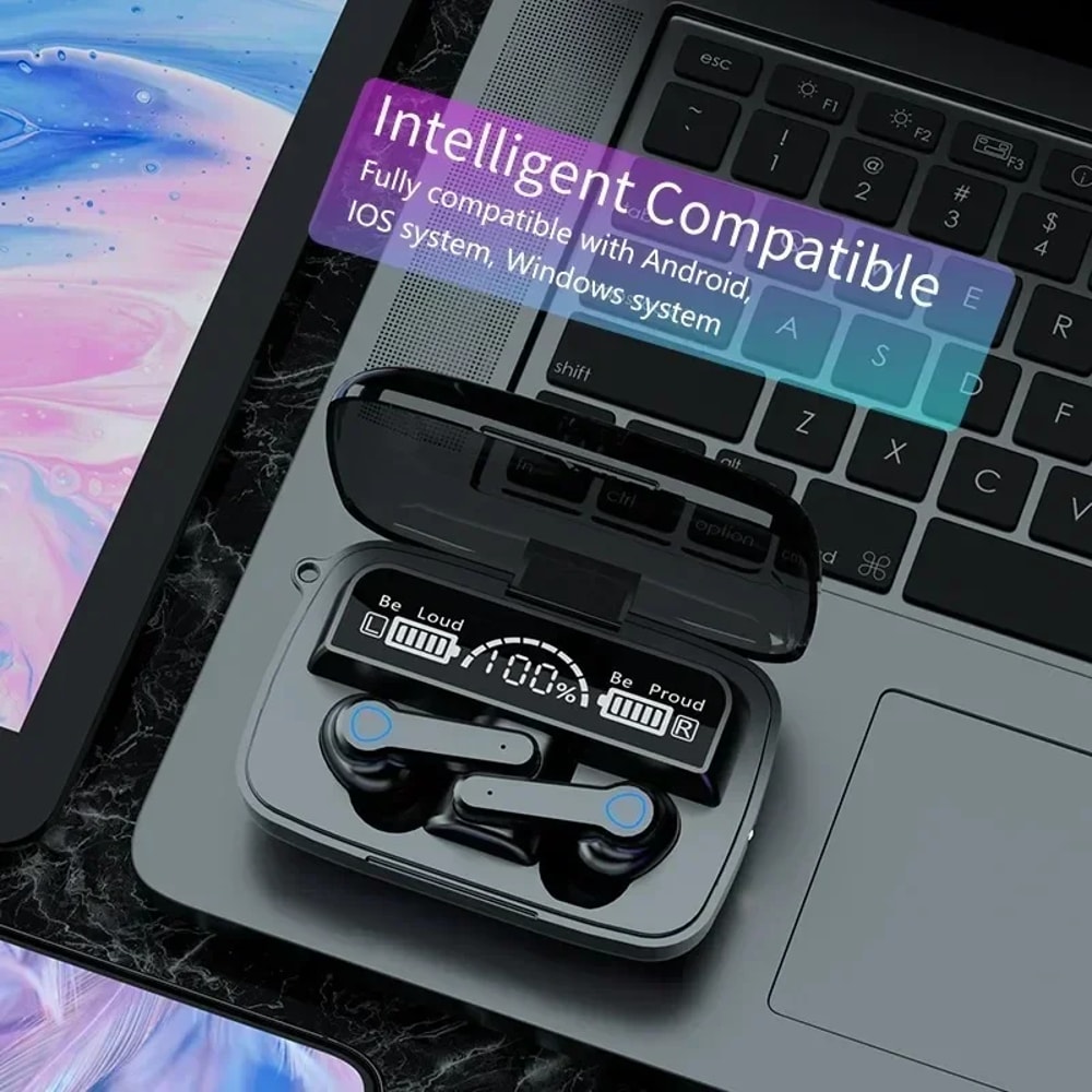 Wireless Bluetooth Earbuds with Waterproof Touch Control and LED Display