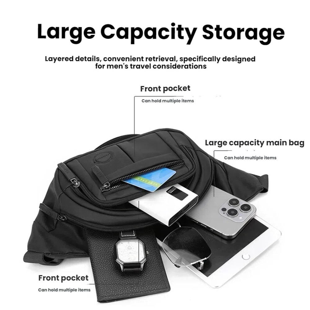 Multi Functional Mens Chest Bag Versatile Shoulder and Waist Bag for Business Sports and Commuting