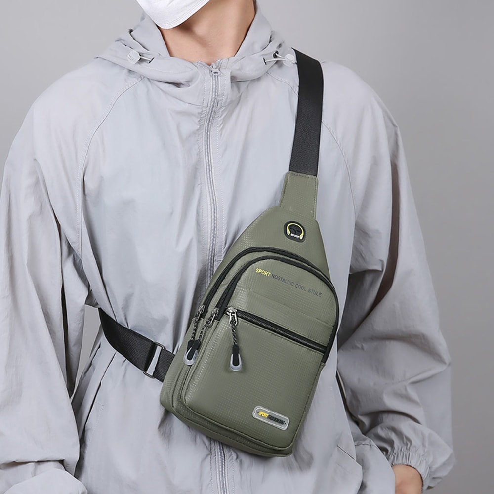 Mens Casual Shoulder Bag with Multiple Pockets Lightweight Multifunctional Chest Bag