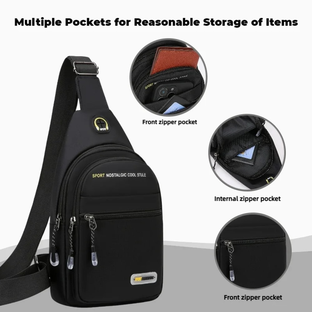 Mens Casual Shoulder Bag with Multiple Pockets Lightweight Multifunctional Chest Bag