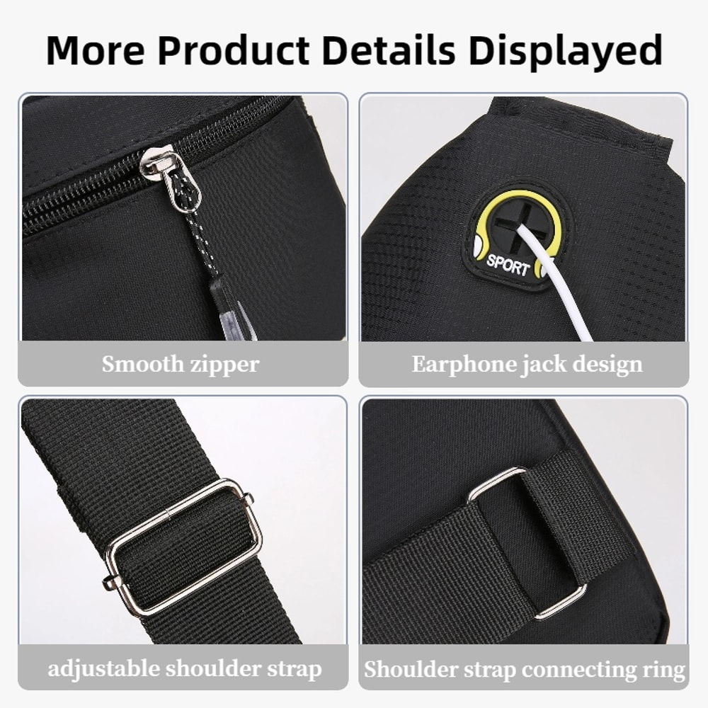 Mens Casual Shoulder Bag with Multiple Pockets Lightweight Multifunctional Chest Bag