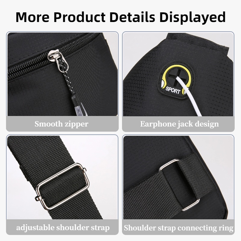 Mens Casual Shoulder Bag with Multiple Pockets Lightweight Multifunctional Chest Bag