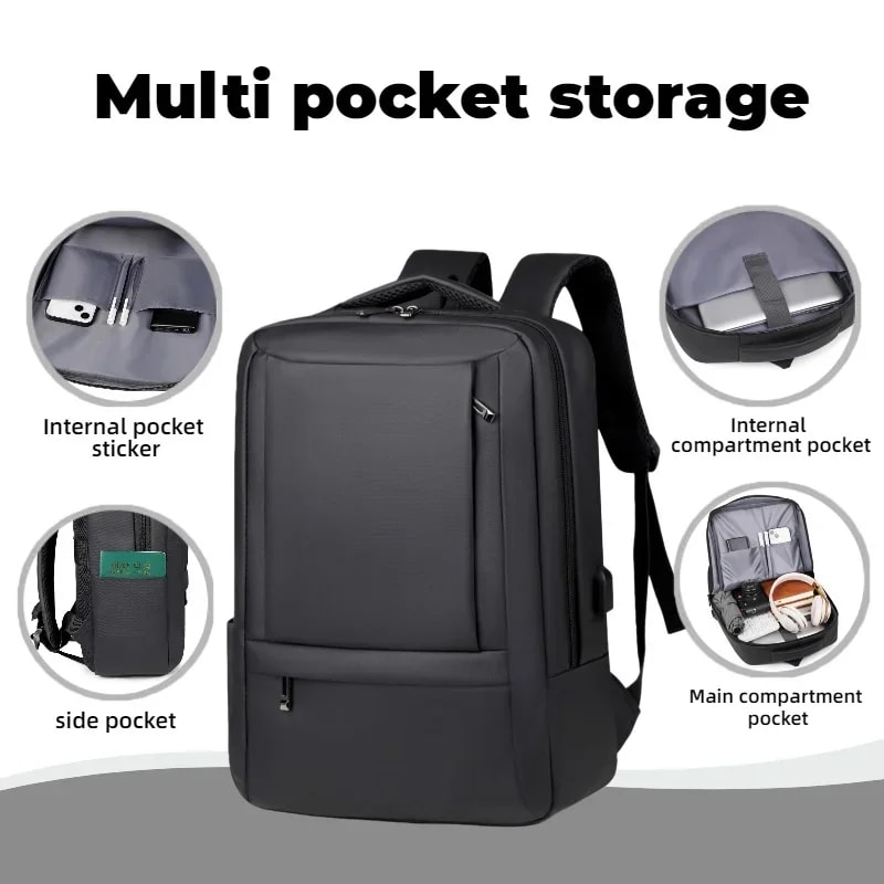 Mens Business Backpack Large Capacity Multi Compartment Laptop Bag For Work Travel 1