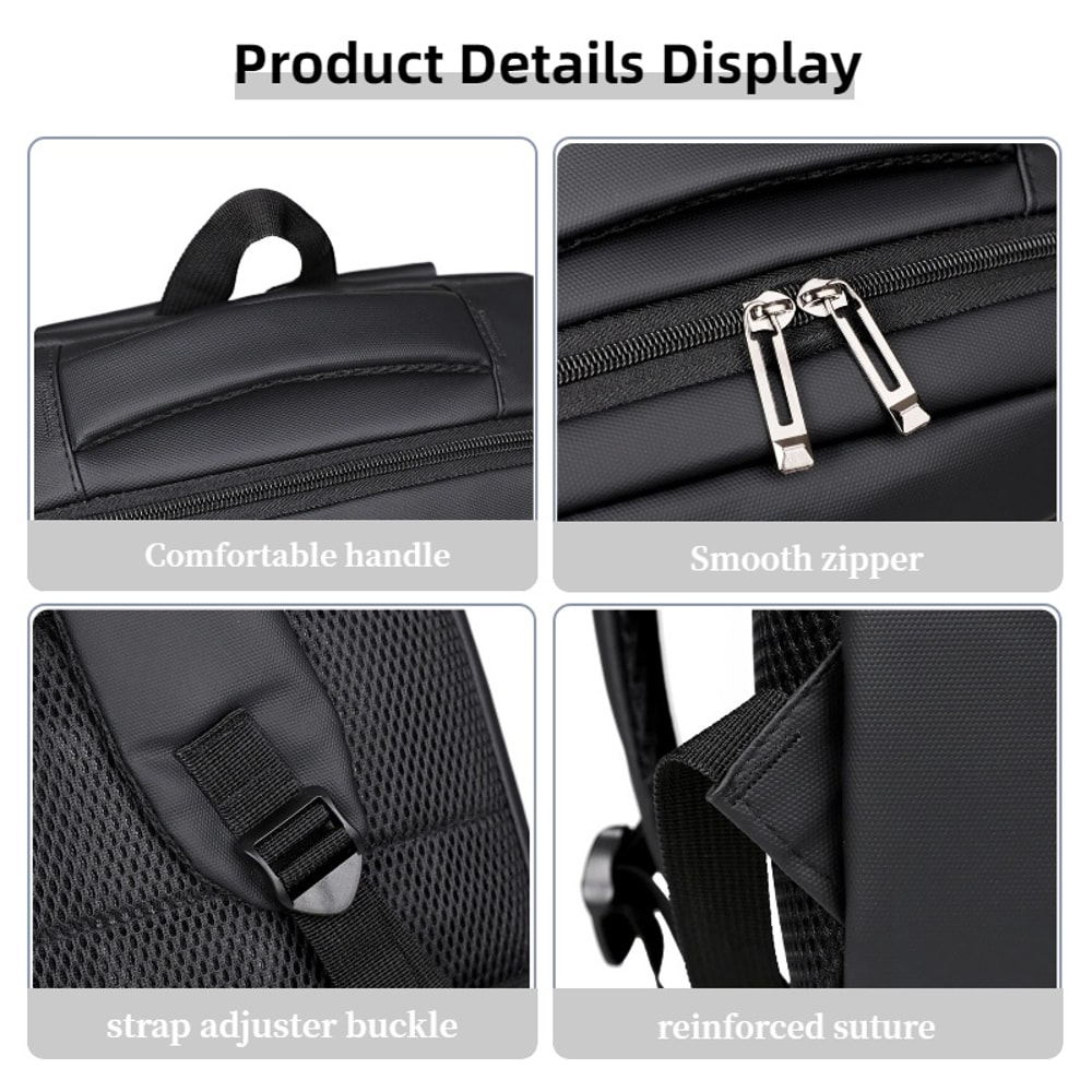 Mens Business Backpack Large Capacity Multi Compartment Laptop Bag For Work Travel 2