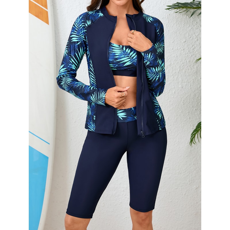 Tropical Piece Womens Rash Guard Set With Quick Dry Swim Shorts 5