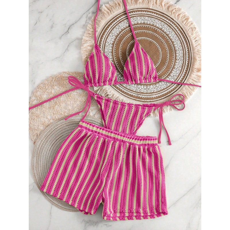 Piece Mesh Bikini Set With High Cut Tie Up Bottoms 7