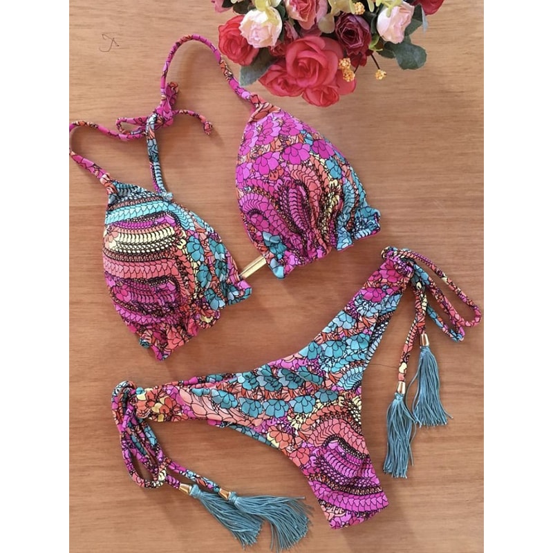 Floral Push Up Bikini Set for Women String Tie Beach Swimwear
