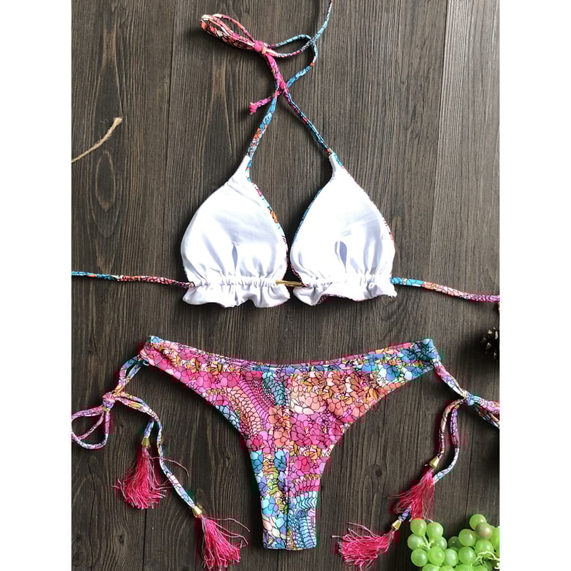 Floral Push Up Bikini Set for Women String Tie Beach Swimwear