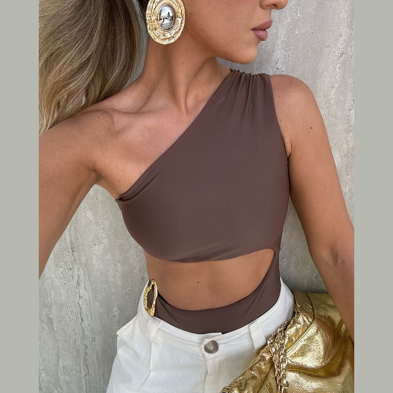 One Shoulder Swimsuit High Waist Monokini Sexy One Piece Swimwear For Women 2