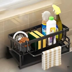 tap mounted spice shelf sink organizer with drainage rack