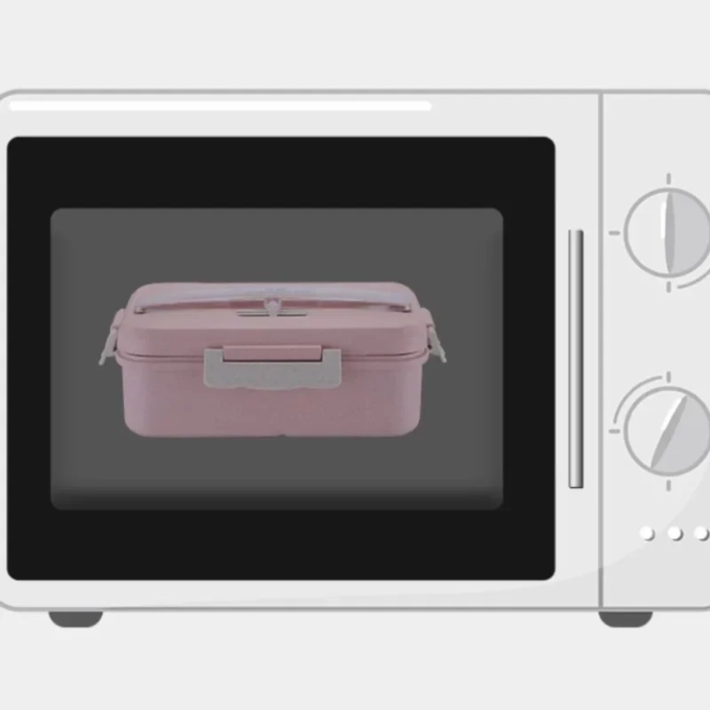 Microwave Kids Bento Lunch Box With Wheat Straw Design And Cutlery 4