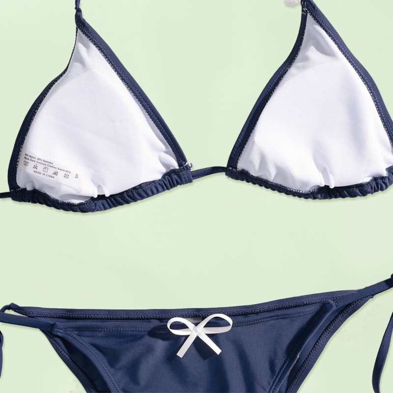 Solid Color Triangle Bikini Set Low Waist Bandage Swimwear 0