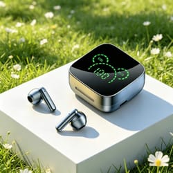 wireless bluetooth earbuds hifi stereo headset with led display charging case and smart touch