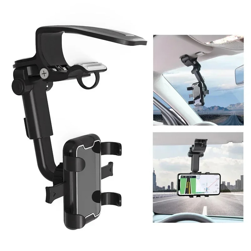 Universal Sun Visor Car Phone Holder With Rearview Mirror Clip Mount 1