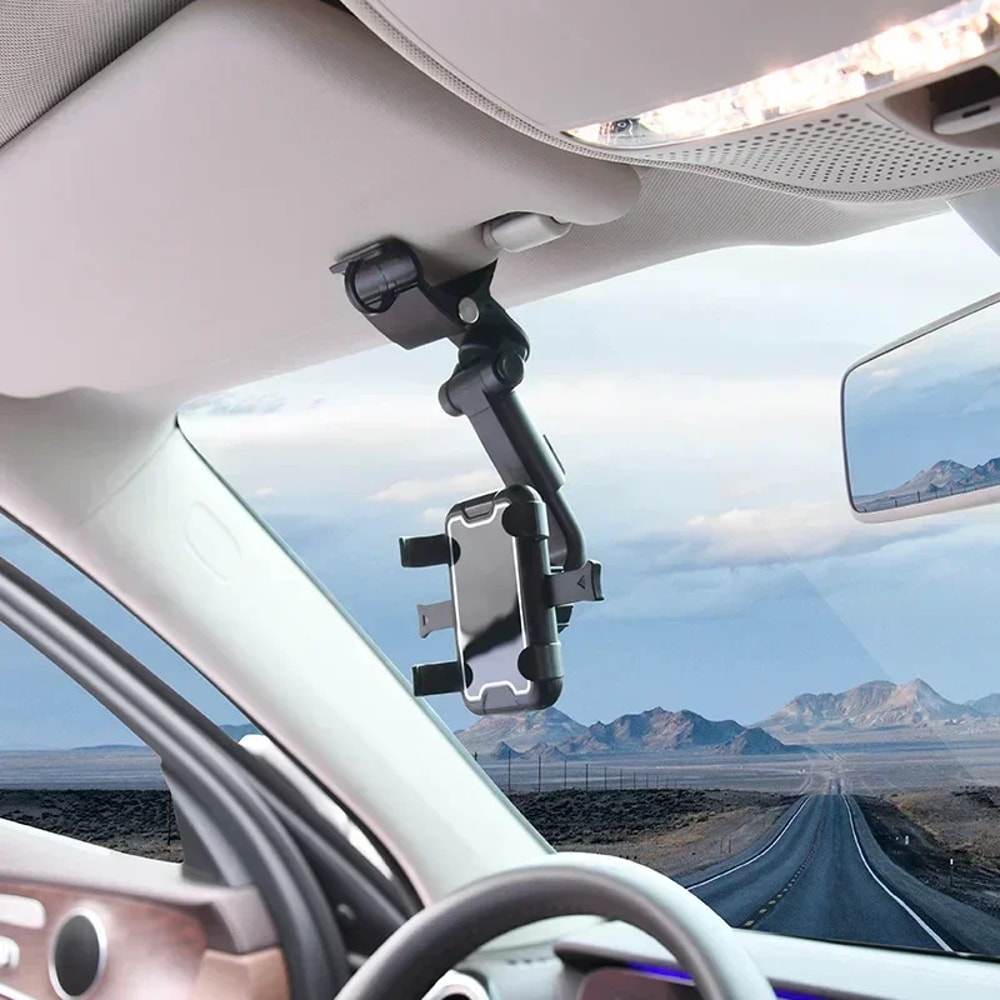 Universal Sun Visor Car Phone Holder With Rearview Mirror Clip Mount 0